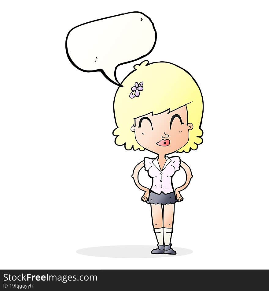 Cartoon Happy Woman With Speech Bubble