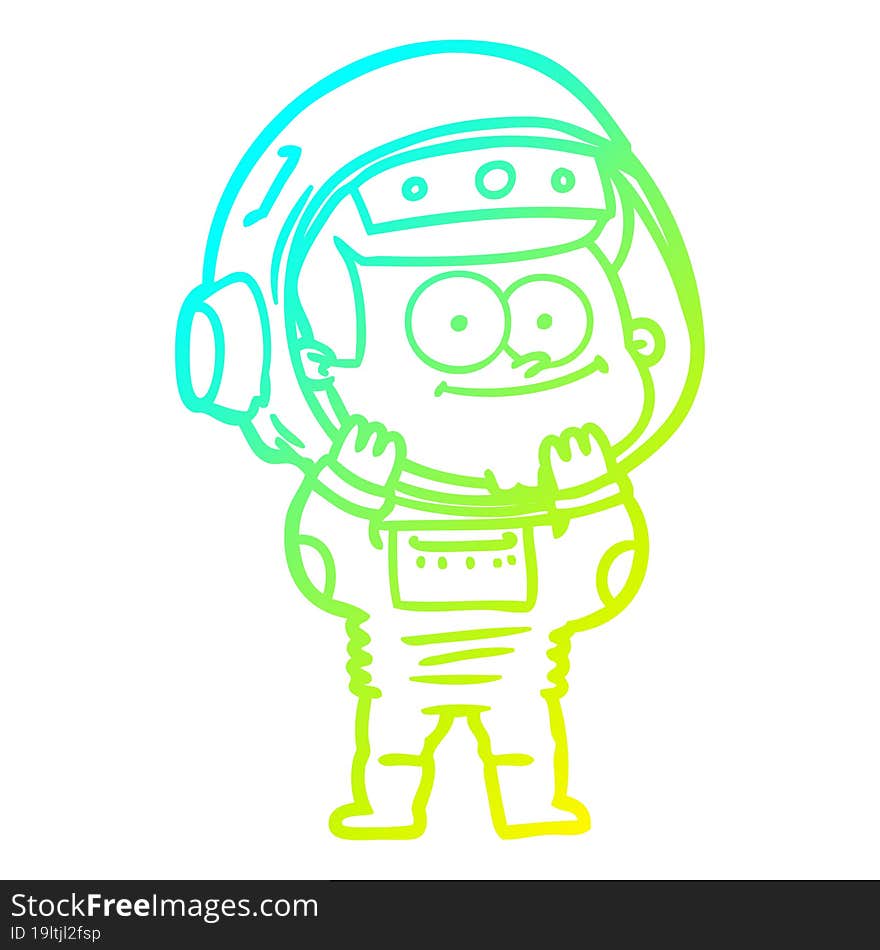 cold gradient line drawing of a happy astronaut cartoon