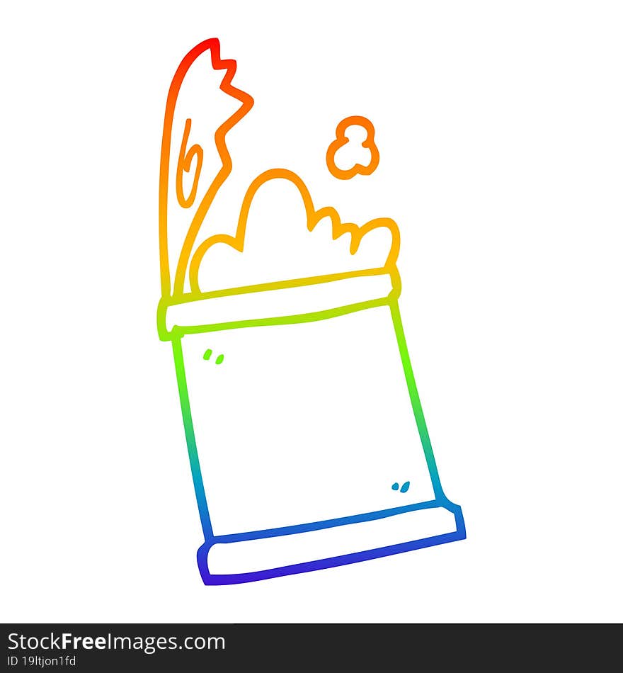 rainbow gradient line drawing cartoon open can of food