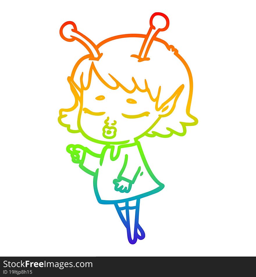 rainbow gradient line drawing cute alien girl cartoon