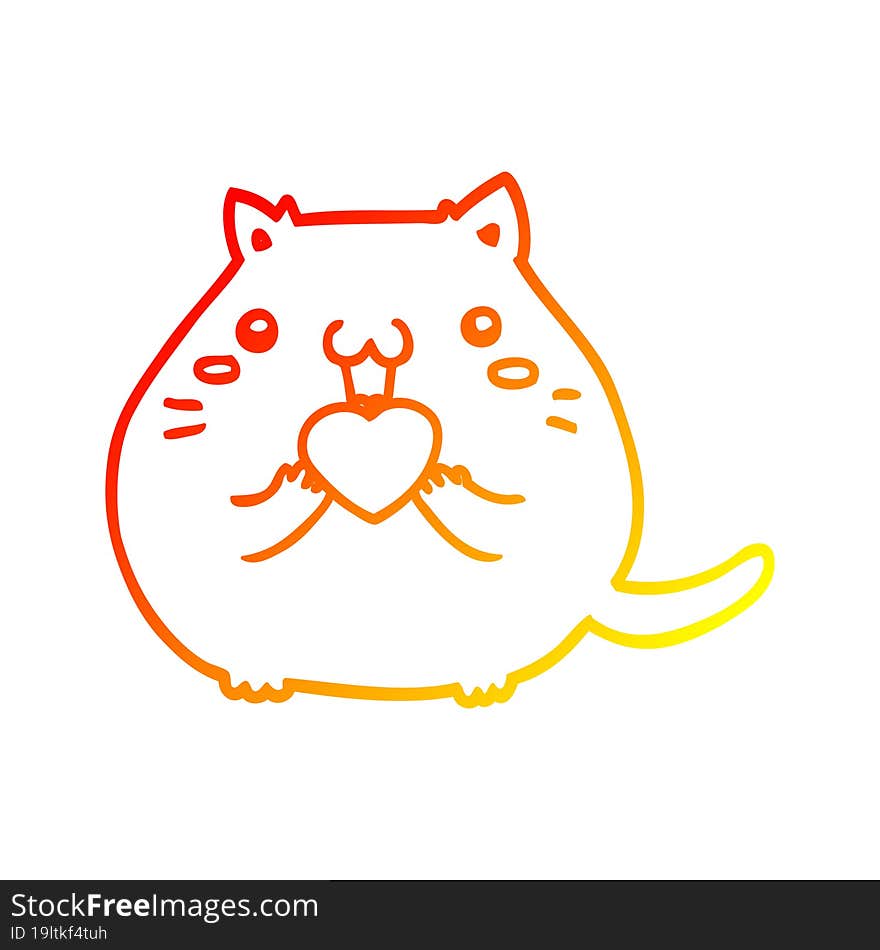 warm gradient line drawing cute cartoon cat in love