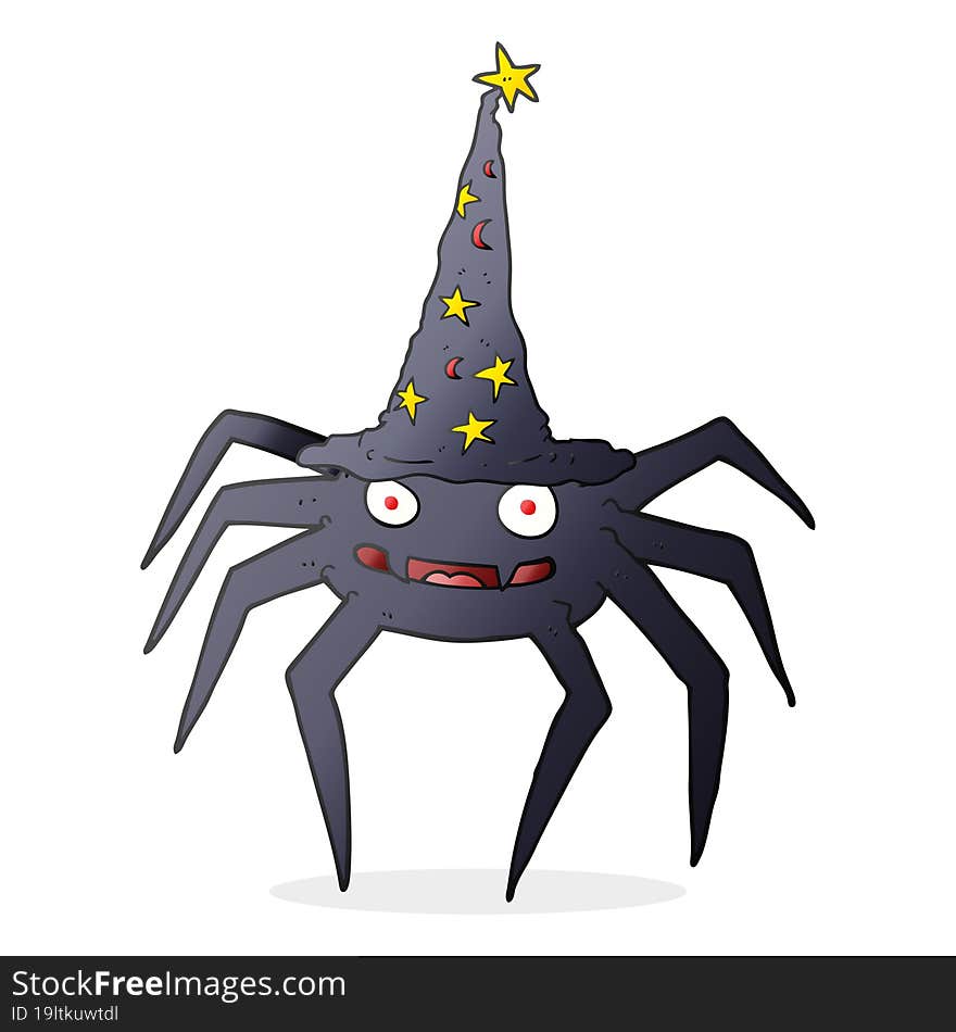 cartoon halloween spider in witch hat