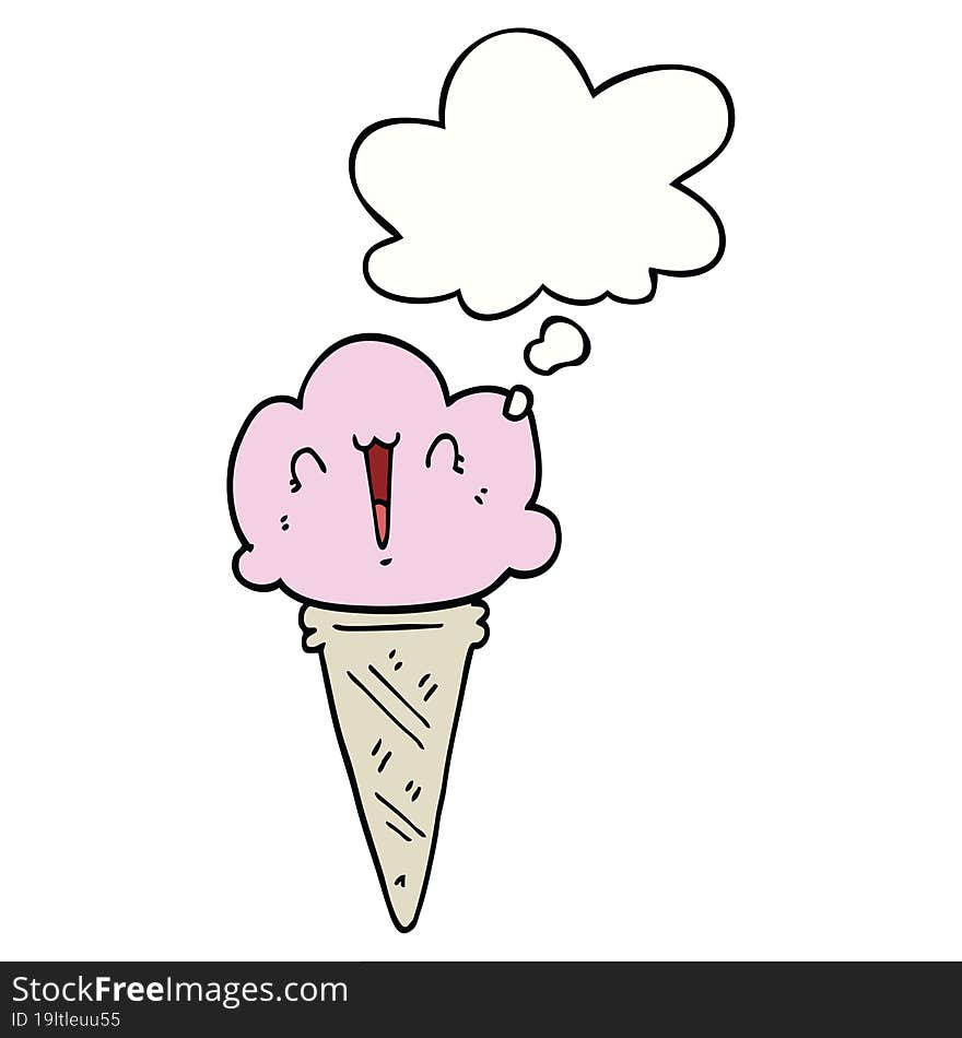 Cartoon Ice Cream With Face And Thought Bubble