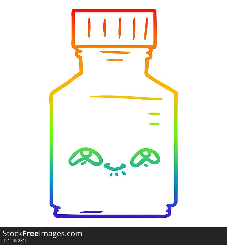 rainbow gradient line drawing of a cartoon pill jar