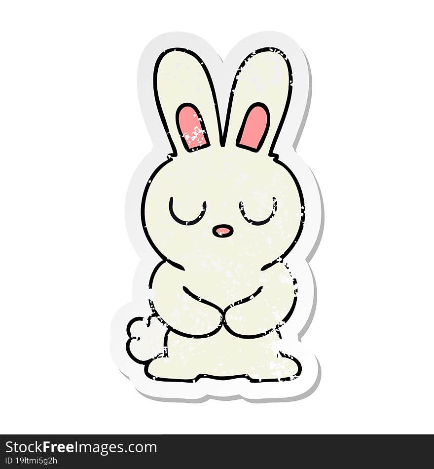 distressed sticker of a quirky hand drawn cartoon rabbit