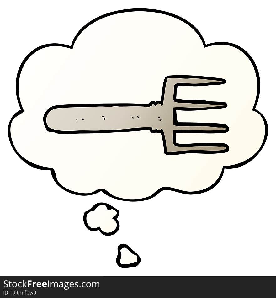 cartoon fork and thought bubble in smooth gradient style