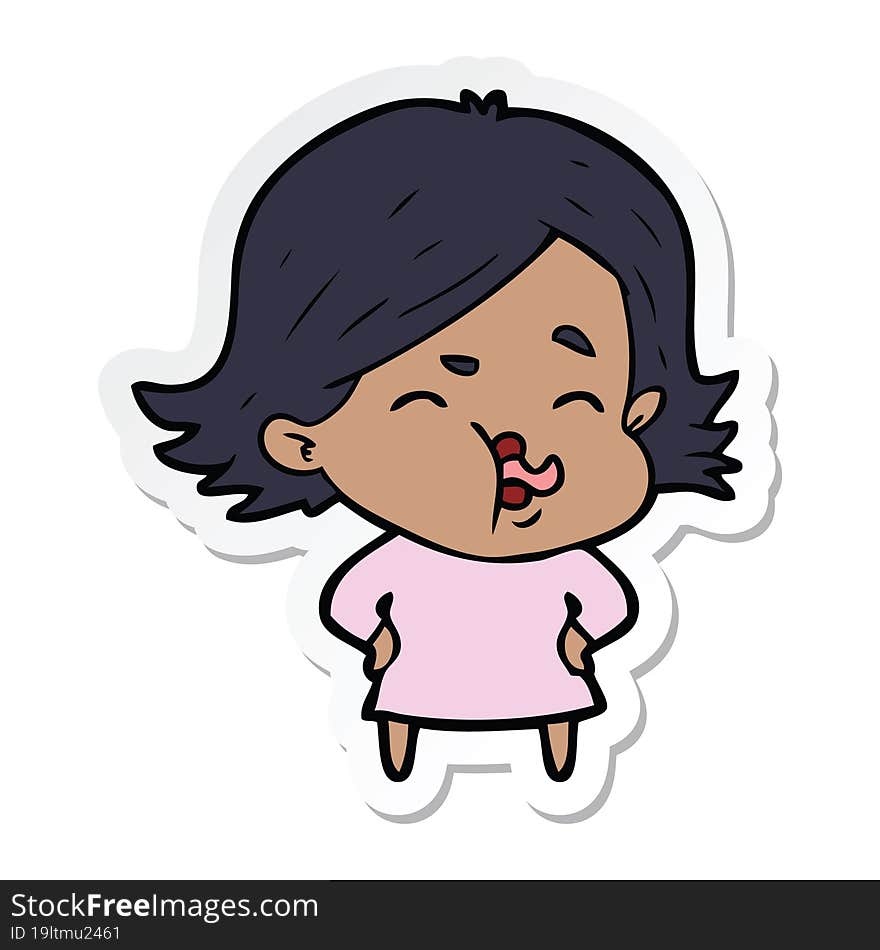 sticker of a cartoon girl pulling face