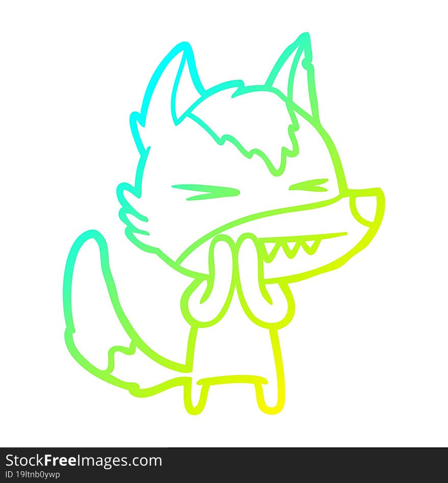 cold gradient line drawing of a angry wolf cartoon