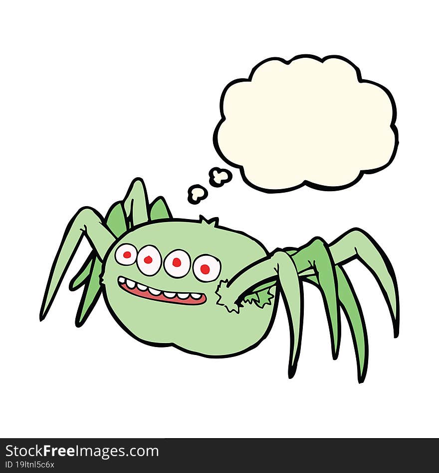 cartoon spooky spider with thought bubble