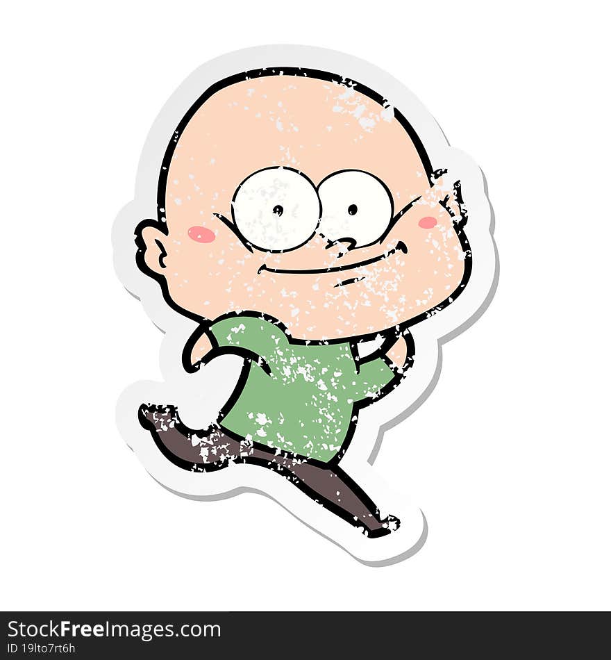 distressed sticker of a cartoon bald man staring