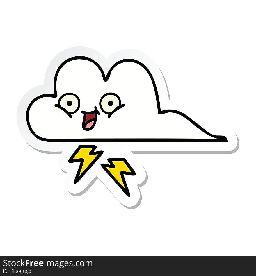 Sticker Of A Cute Cartoon Thunder Cloud