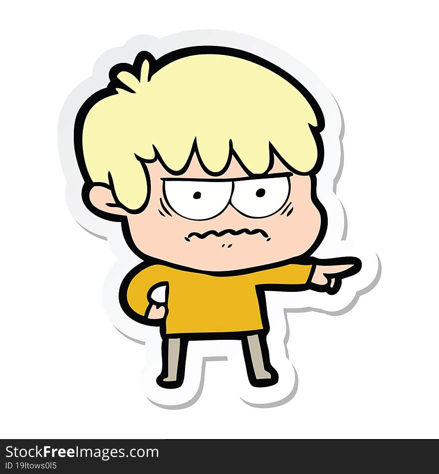 sticker of a annoyed cartoon boy