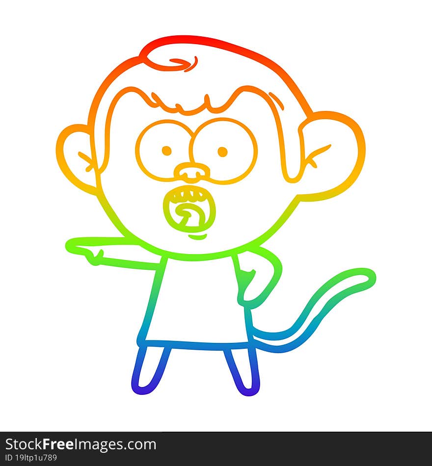 Rainbow Gradient Line Drawing Cartoon Shocked Monkey