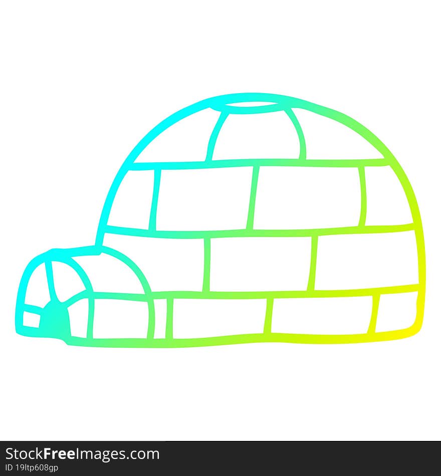 cold gradient line drawing of a cartoon igloo