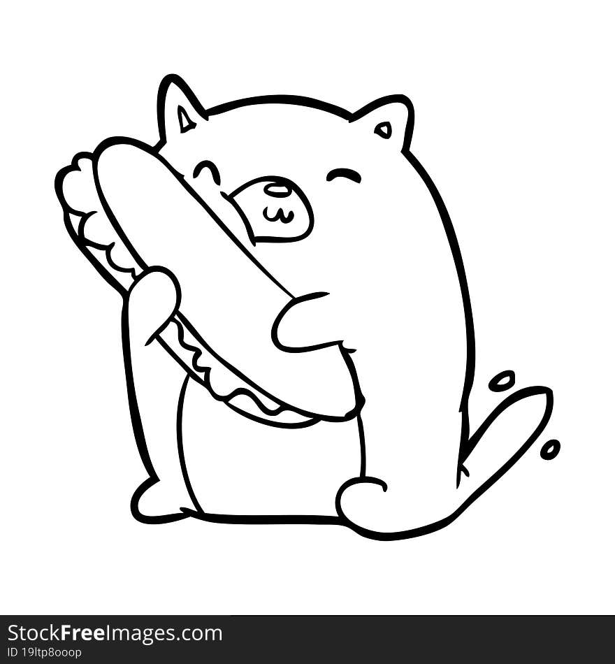 line drawing of a cat loving the amazing sandwich he\'s just made for lunch. line drawing of a cat loving the amazing sandwich he\'s just made for lunch