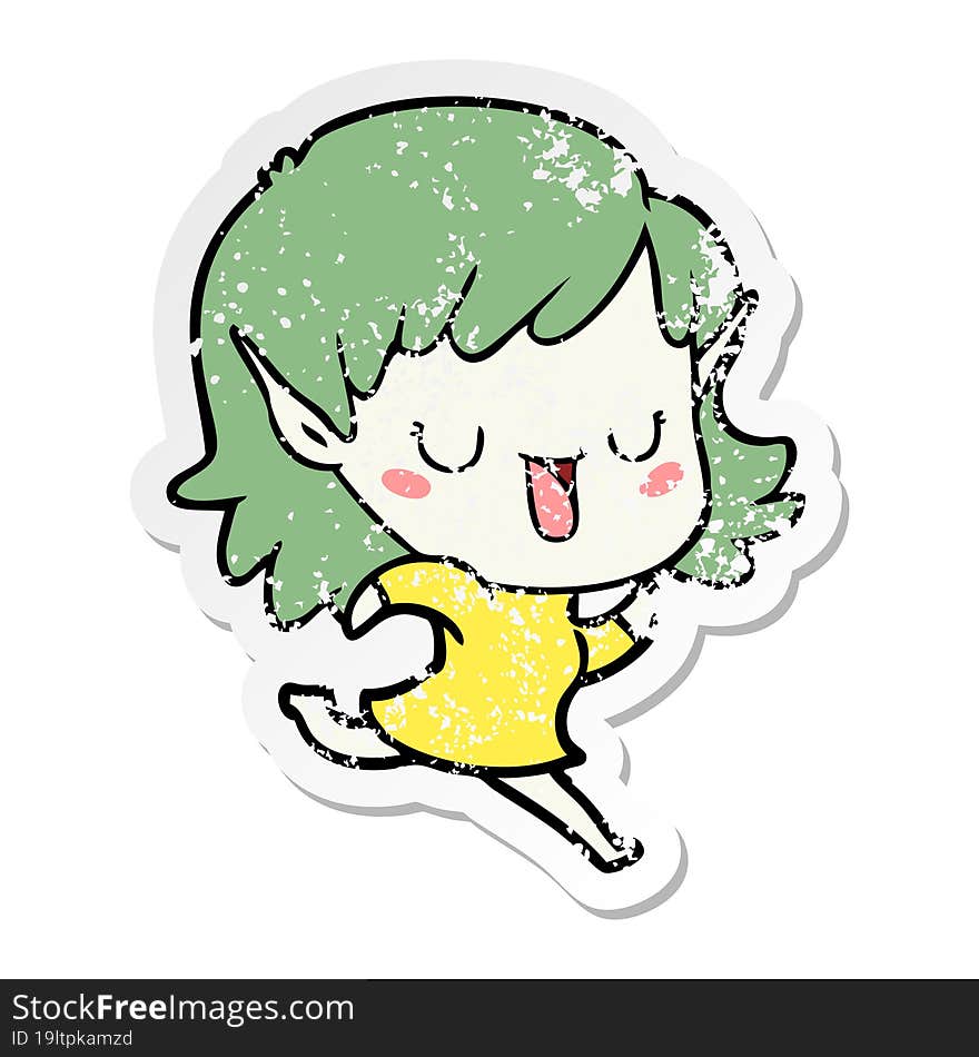 Distressed Sticker Of A Cartoon Elf Girl