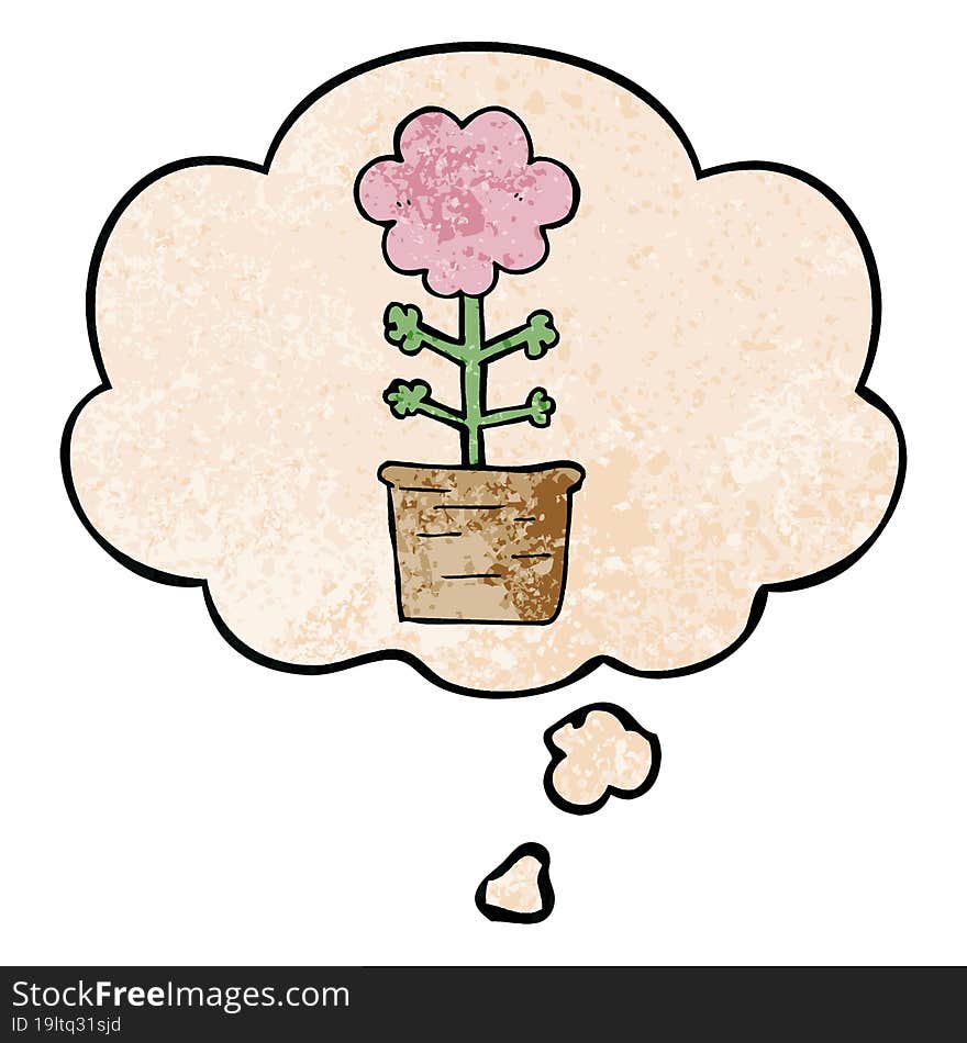 cute cartoon flower and thought bubble in grunge texture pattern style