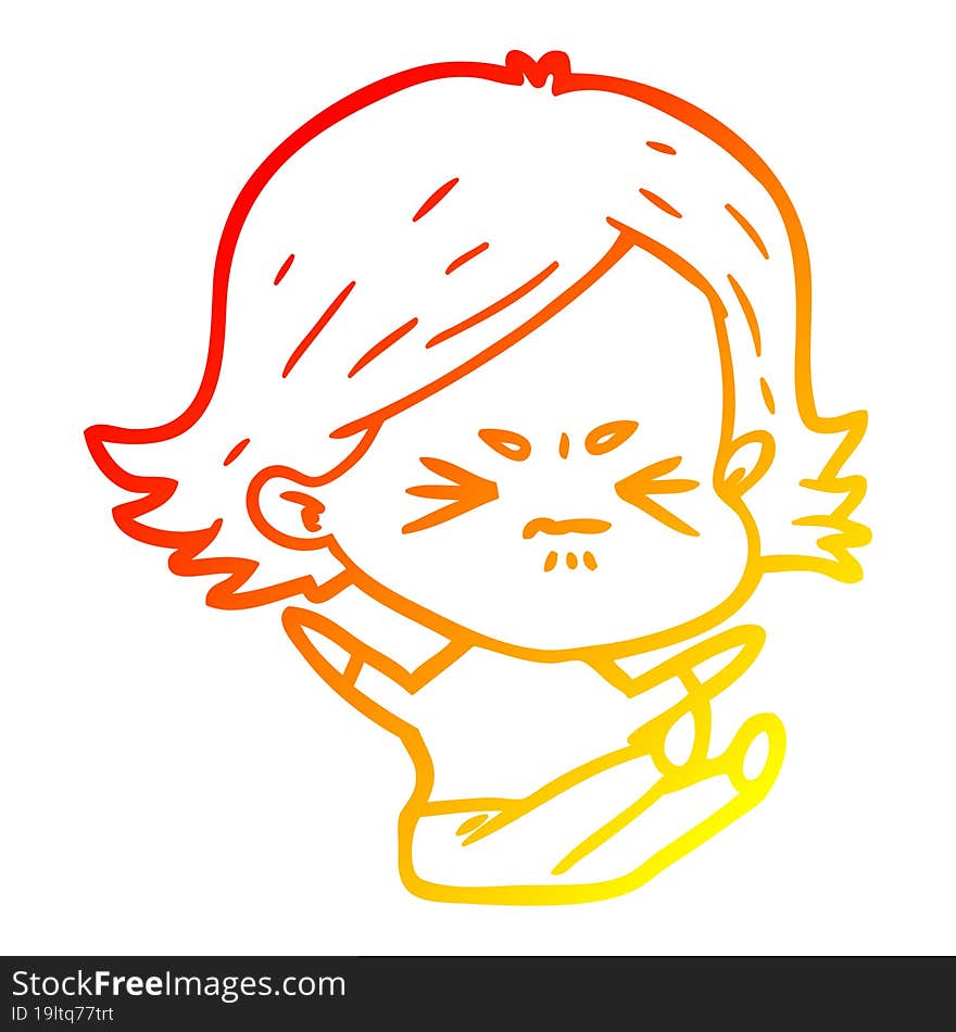 warm gradient line drawing of a cartoon angry girl