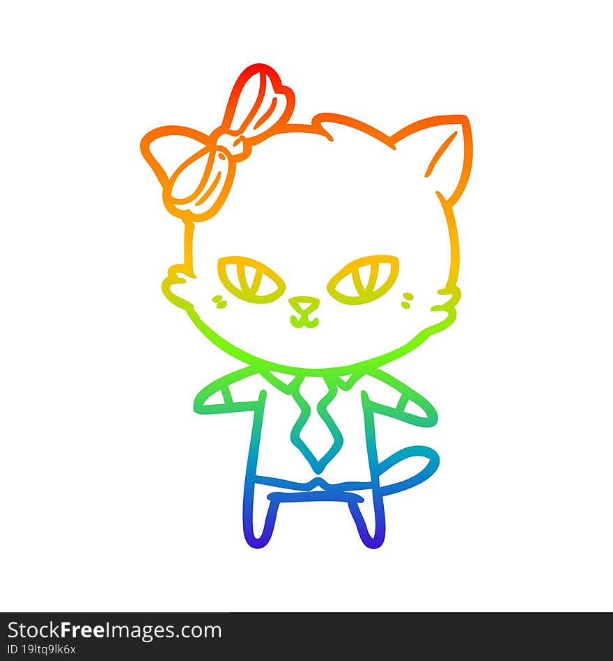 rainbow gradient line drawing cute cartoon cat boss