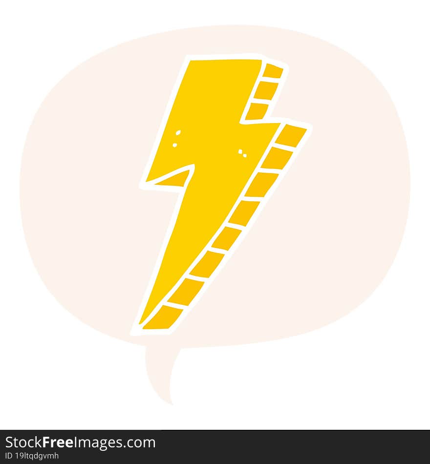 cartoon lightning bolt and speech bubble in retro style