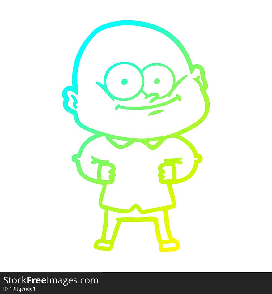 cold gradient line drawing cartoon bald man staring