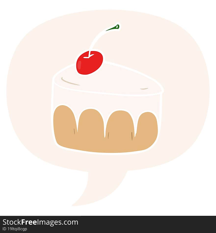 cartoon tasty dessert and speech bubble in retro style