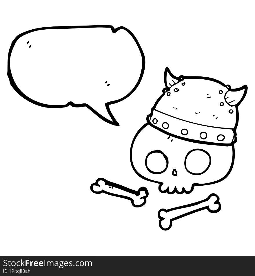 Speech Bubble Cartoon Viking Helmet On Skull