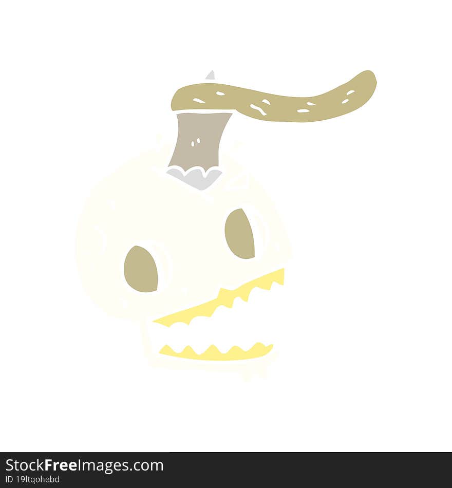 Flat Color Illustration Of A Cartoon Axe In Skull