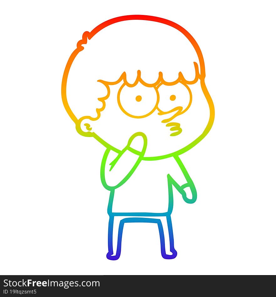 rainbow gradient line drawing cartoon curious boy