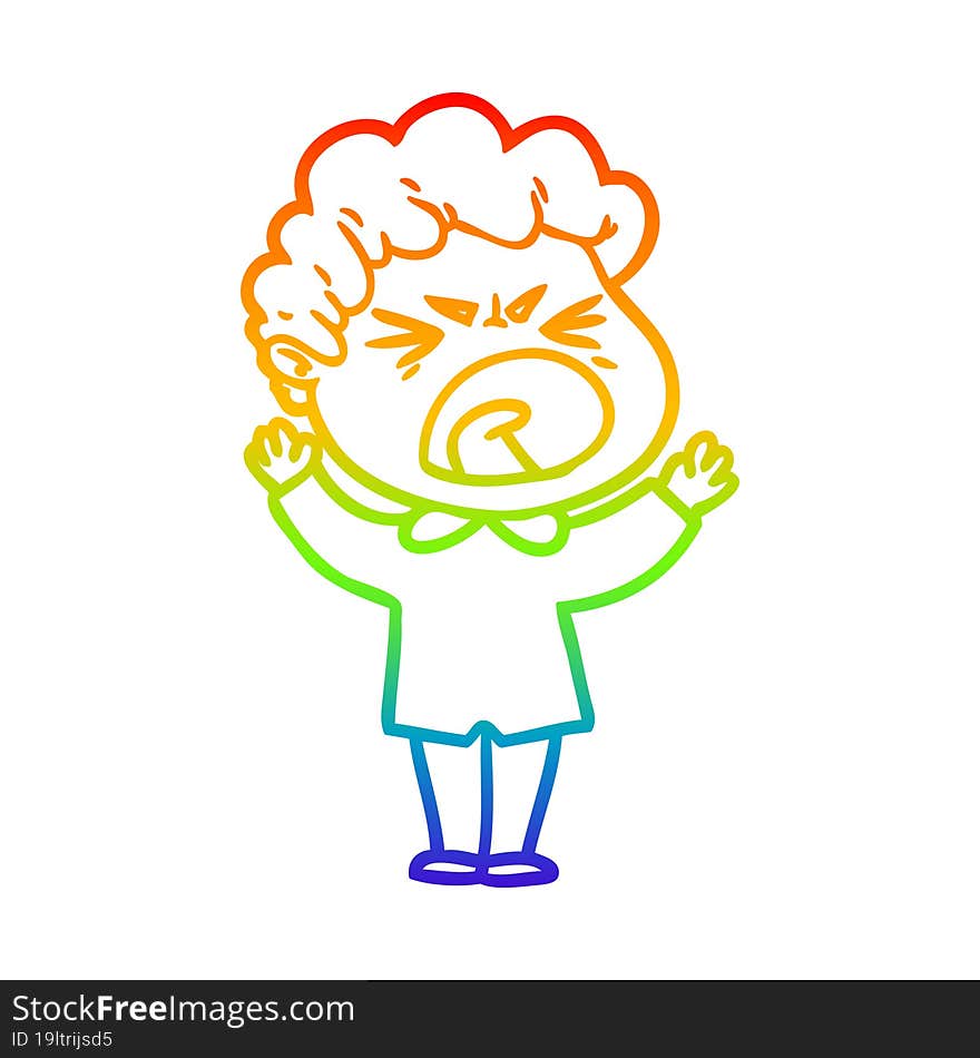 rainbow gradient line drawing cartoon furious man