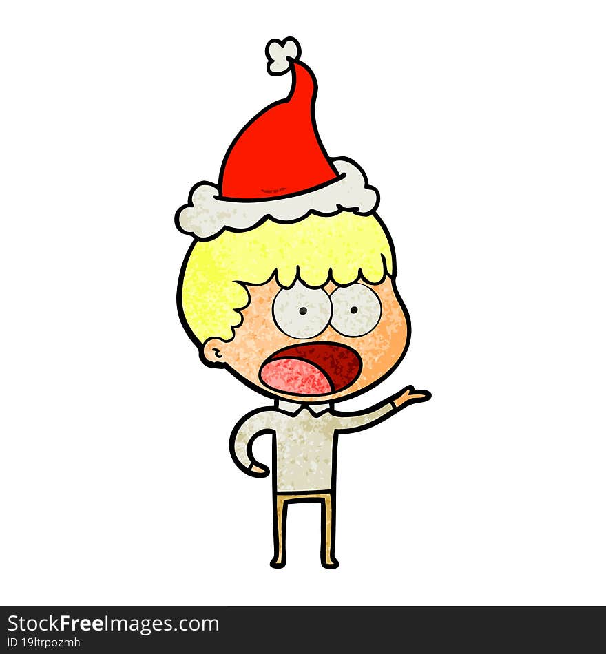 textured cartoon of a shocked man wearing santa hat