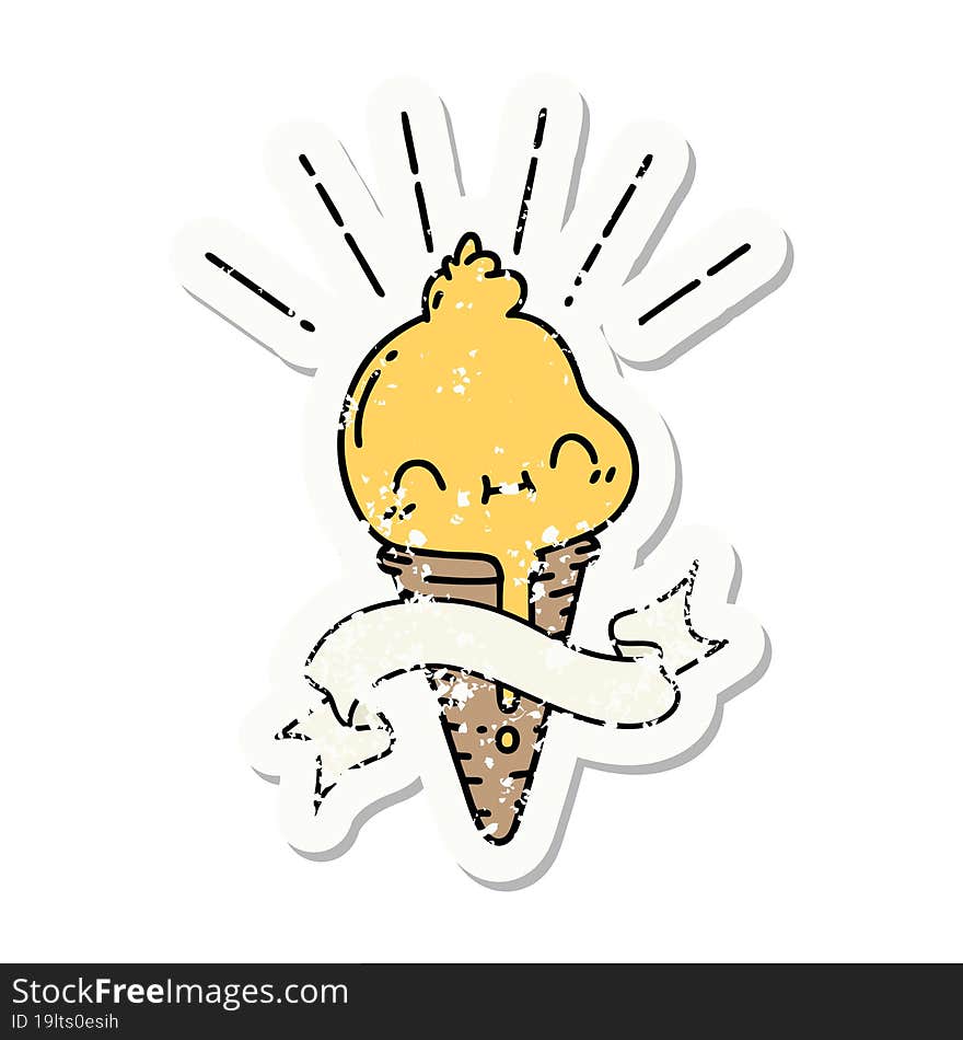 grunge sticker of tattoo style ice cream character