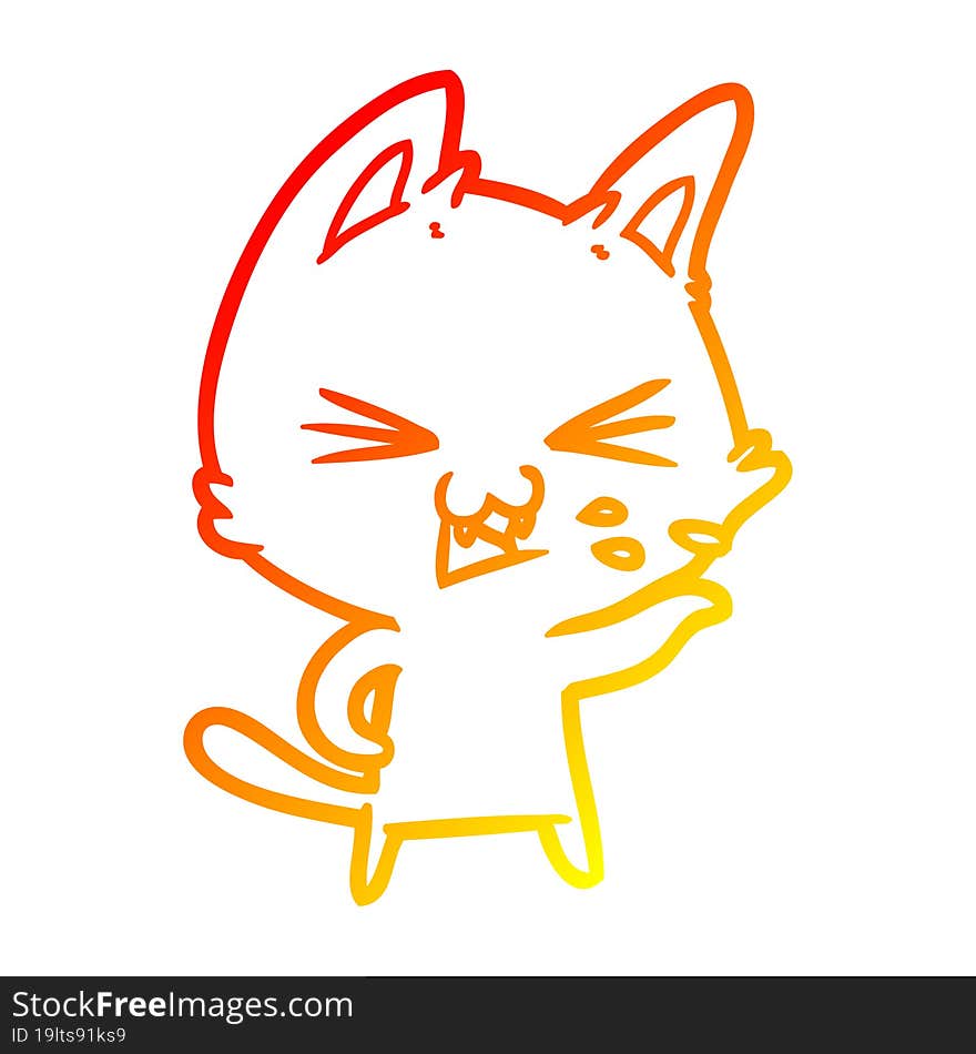 warm gradient line drawing cartoon cat hissing