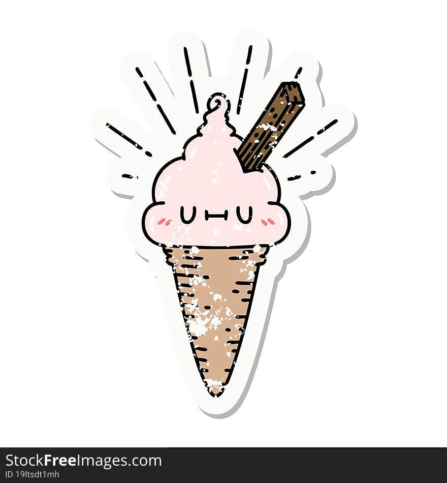 Grunge Sticker Of Tattoo Style Ice Cream Character