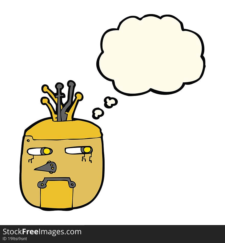 Cartoon Robot Head With Thought Bubble