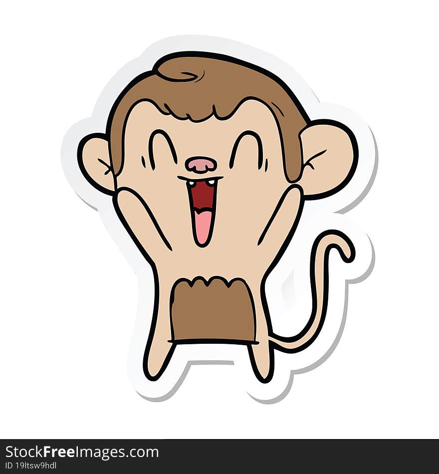 sticker of a cartoon laughing monkey