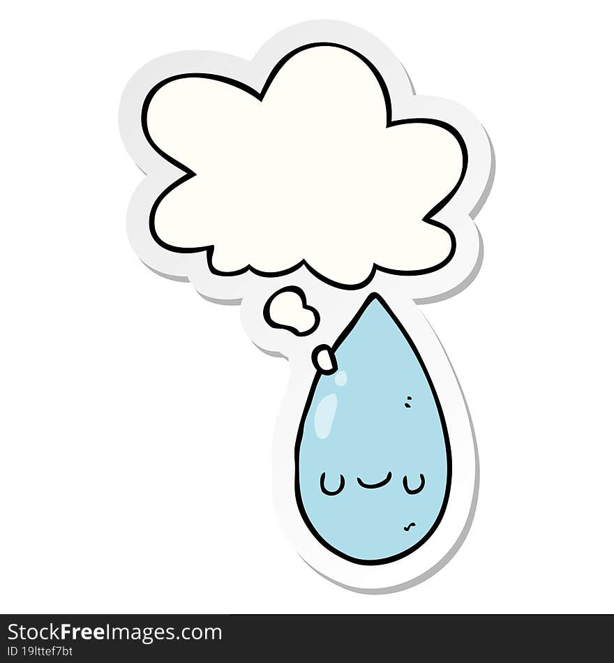 Cartoon Cute Raindrop And Thought Bubble As A Printed Sticker