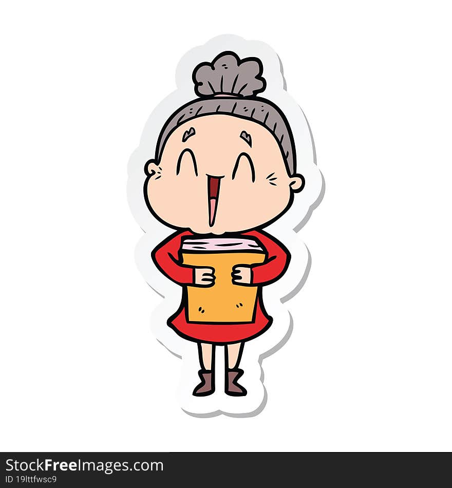 sticker of a cartoon happy old lady