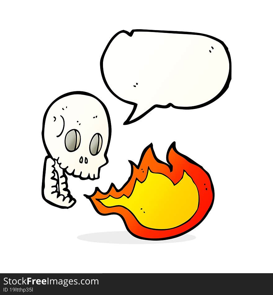 cartoon fire breathing skull with speech bubble