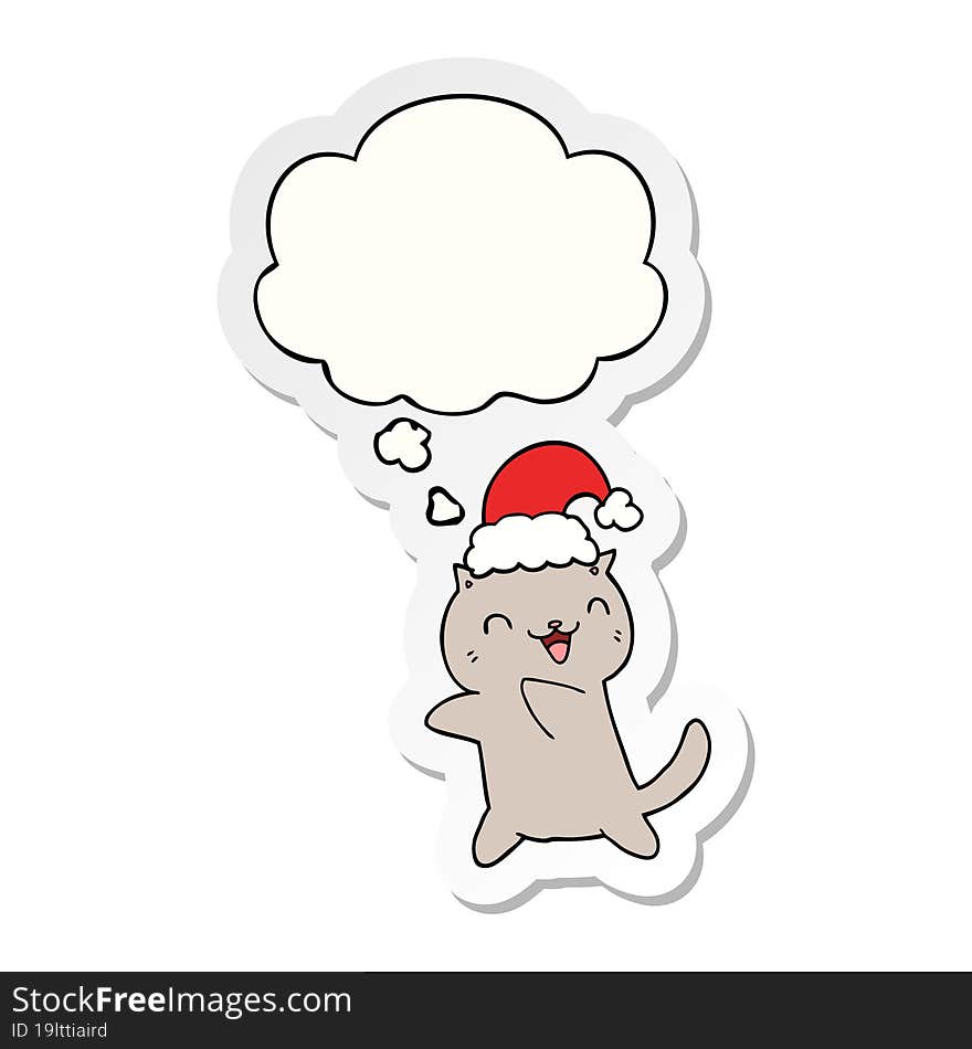 cute cartoon christmas cat with thought bubble as a printed sticker