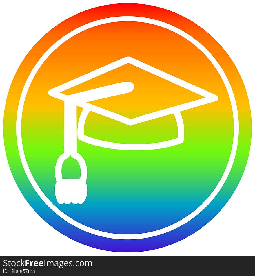 graduation cap circular in rainbow spectrum