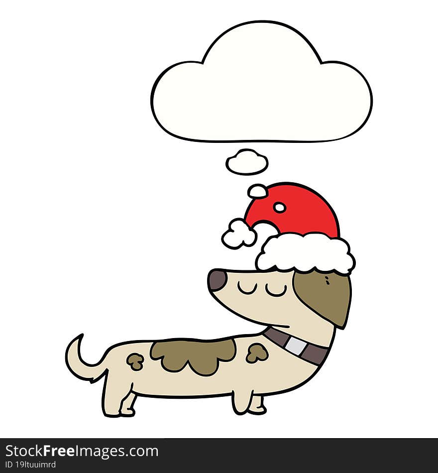 cartoon dog wearing christmas hat and thought bubble