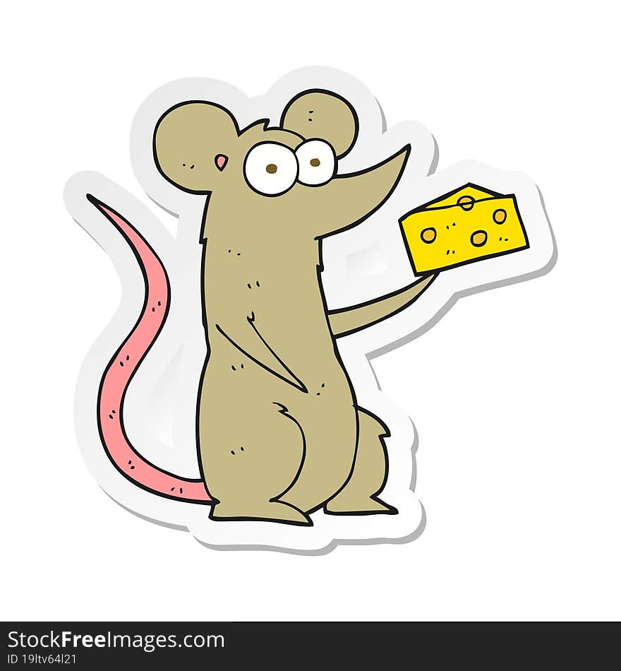 Sticker Of A Cartoon Mouse With Cheese