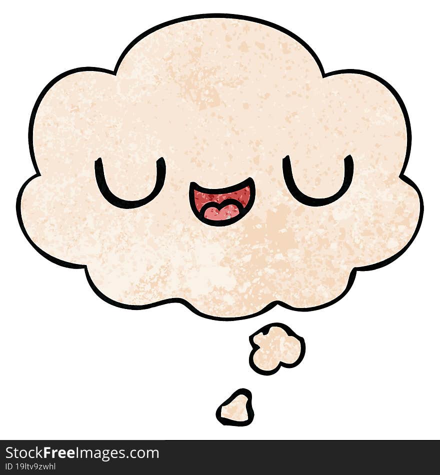 cute cartoon face and thought bubble in grunge texture pattern style