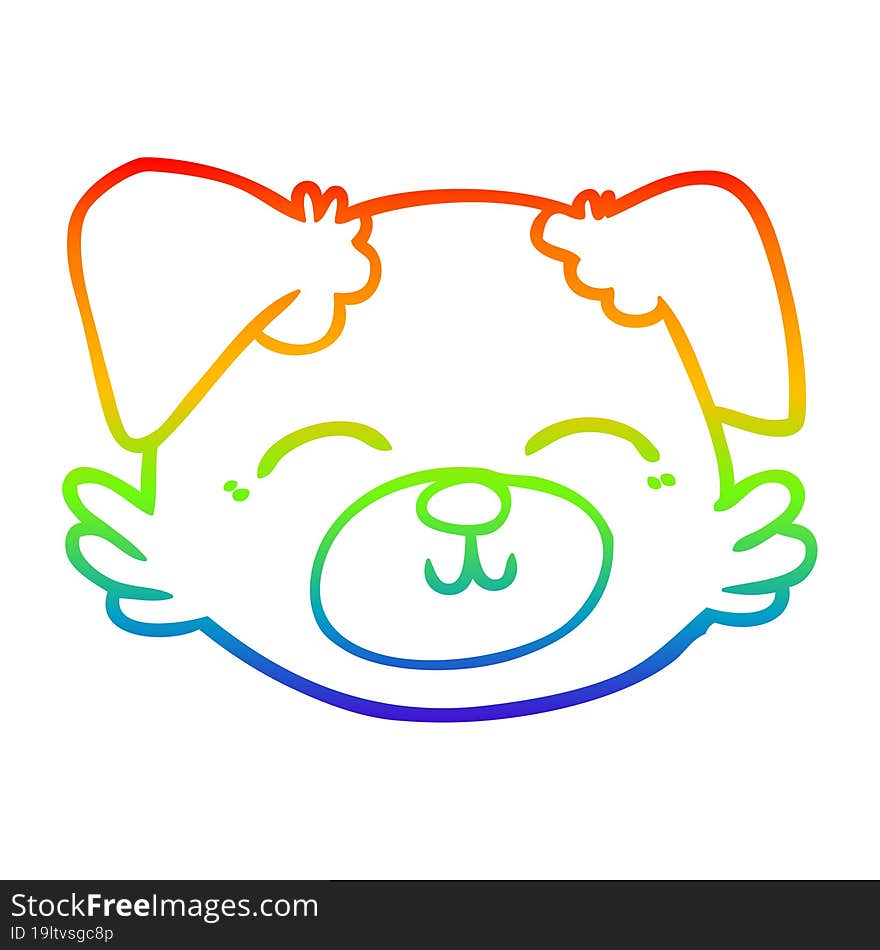 rainbow gradient line drawing of a cartoon dog face