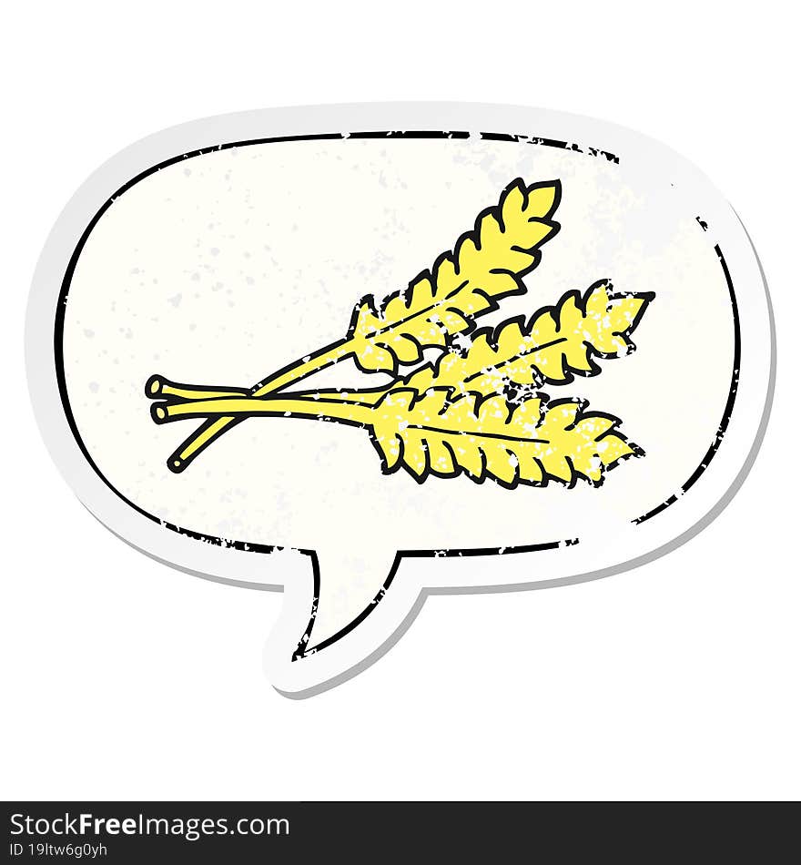 Cartoon Wheat And Speech Bubble Distressed Sticker