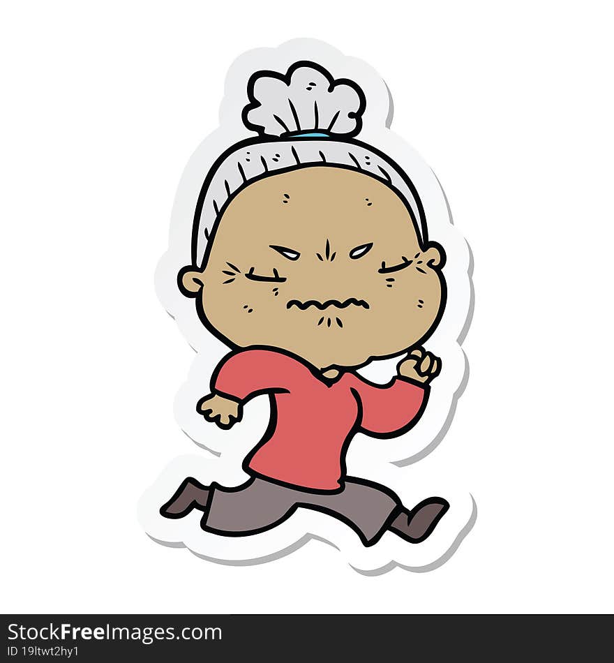 Sticker Of A Cartoon Annoyed Old Lady