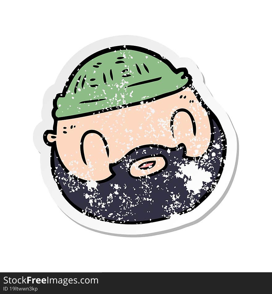 distressed sticker of a cartoon male face with beard