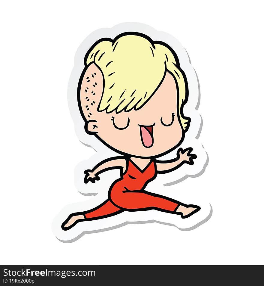 sticker of a cute cartoon girl with hipster haircut