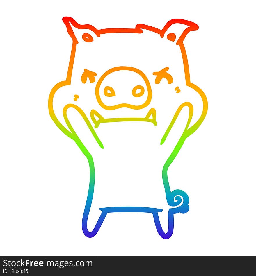 rainbow gradient line drawing of a angry cartoon pig